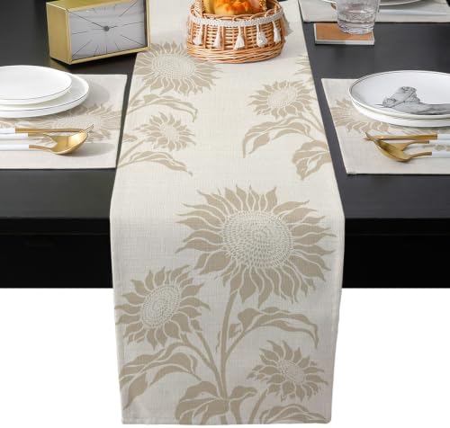 Beige Sunflowers Table Mats Set of 6 with Table Runner 90 Inches