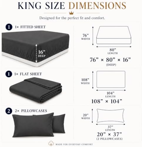 King Size Sheets Set, Luxury 100% Cotton Bed Sheets with 16" Deep