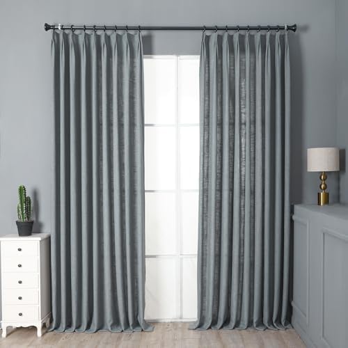 Pinch Pleated Cotton Linen Curtains 108 Inches Long, 1 Panel
