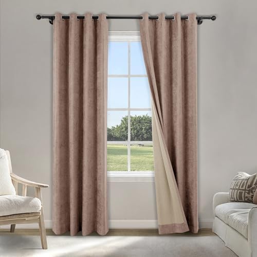 Fcosie 52" Wx120 L Chenille Black Out Drapes with Silver Grommet Full