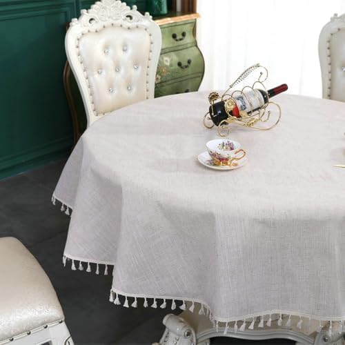 Round Tablecloth Water Resistant Beige Grey Table Cloths 70.8 Inch