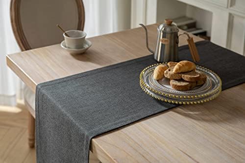 ZeeMart Burlap Style Farmhouse Table Runner, 14x72 Inches Graphite