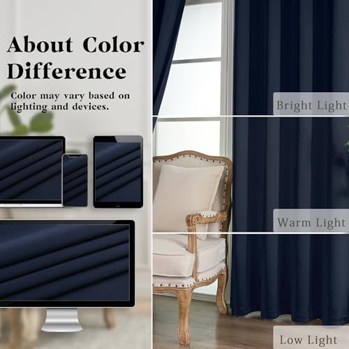 Simplebrand Navy Blue Curtains for Bedroom Living Room 96 Inches Long