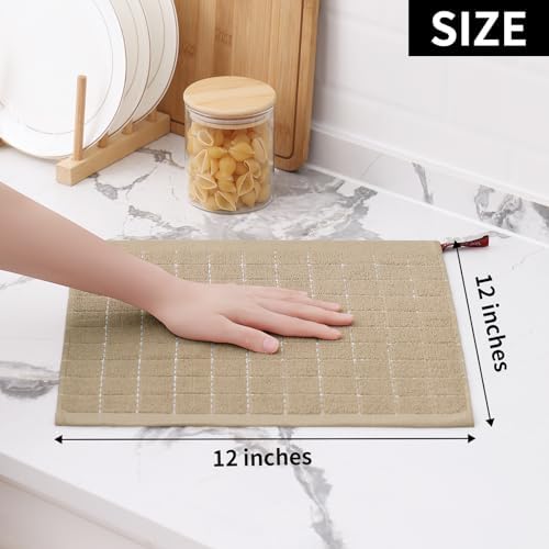 Homaxy 100% Cotton Terry Kitchen Dish Cloths, 6 Pack, Tan