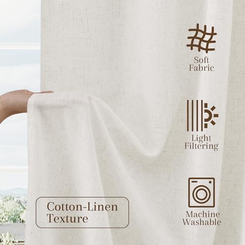 Nanspring Linen Kitchen Curtains for Cafe 36x63 Inch Length Natural