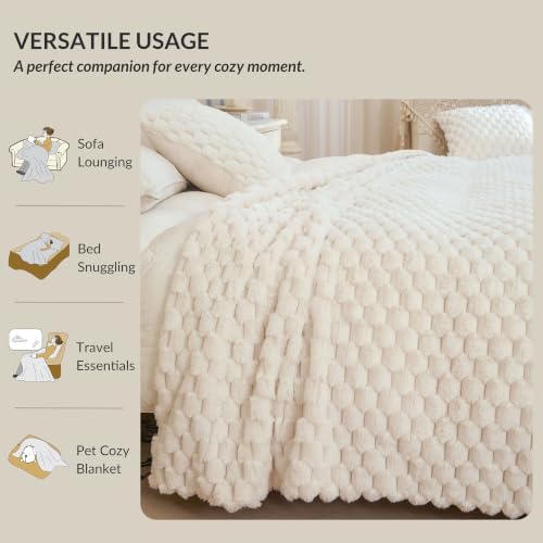 XeGe Luxury Bubble Fluffy Faux Rabbit Fur Large Blanket 60"x80", Beige
