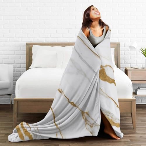 Marble Throw Blanket, White Gold Crack Vintage Flannel Blanket 30"x40"