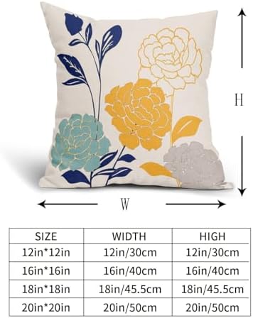 Flowers Outdoor Pillow Covers 22x22 Set of 2, Teal Grey Mustard Yellow