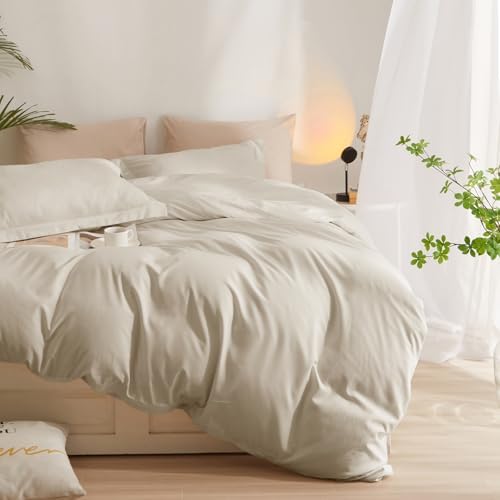 Beige Duvet Cover Queen Size, Ultra Soft 3 Piece Bedding Duvet Cover