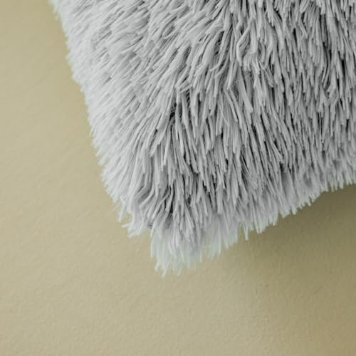 Fluffy Grey Faux Fur Comforter Cover Set Twin,Fluffy Fuzzy Plush Grey