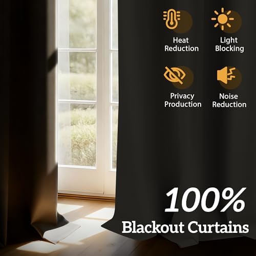 2 Panels 100% Blackout Curtains, Midweight Grommet Drapes