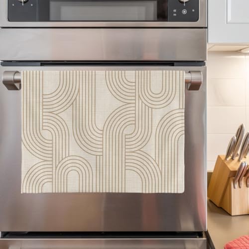 Beige Stripes Kitchen Towels Set of 3, Absorbent Dish Towels for