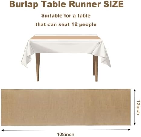 10 Pack Burlap Table Runners 12x108 Inch - Natural Country Vintage
