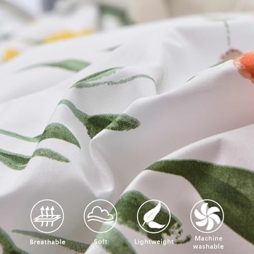 Nanko Floral Duvet Cover King Size, 3 Pieces Green Leaves Yellow