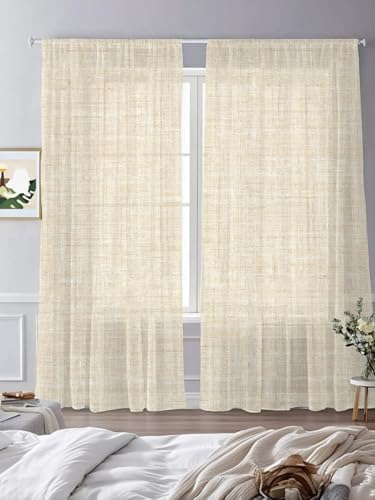 Cream Sheer Curtains for Living Room Bedroom Farmhouse Vintage Cream