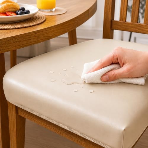 6-Pack Light Beige Stretch Chair Seat Covers, Washable Universal