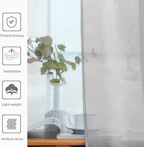 youleyar Solid Sheer Rod Pocket Curtain Voile Draperies 2 Panels White