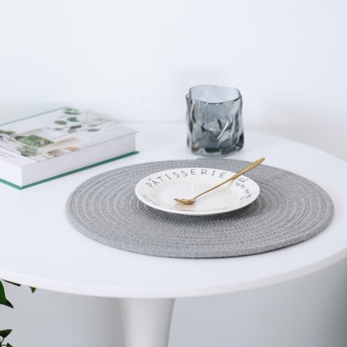 Round Woven Placemats Set of 8 Heat Resistant Placemats 13.5 Inches