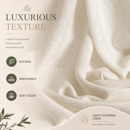 Hokibero Cream Linen Curtains 120 Inches Long for Living Room 2 Panels