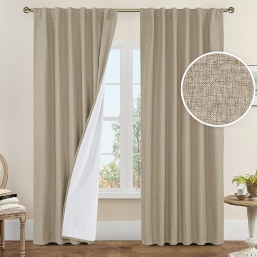 LAMIT Taupe 100% Blackout Linen Curtains for Living Room 84 Inch 2