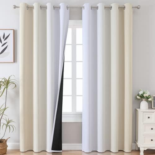 Beige and Greyish White Ombre Blackout Curtains Living Room 108 Inches