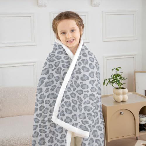 Erosebridal Light Gray Leopard Print Fleece Blanket Twin 60x80 Inch