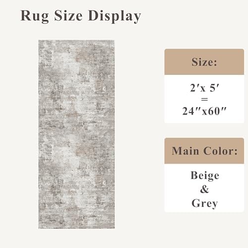 2x5 Rug Runner Non-Slip Washable – Modern Neutral Abstract Small Rug
