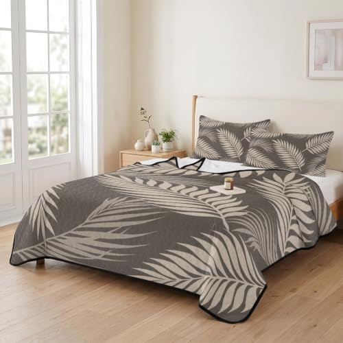 Quilts King Size Bedding Set, Rustic Palm Leaves Lightweight Quilted