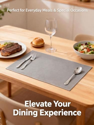 Faux Leather Placemats Set of 6, 12x18 inch Reversible Beige & Gray