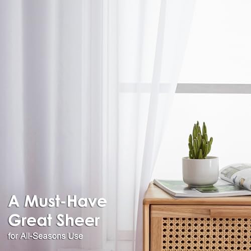 OVZME 2 Panels White Sheer Curtains 96" Length for Bedroom, Elegant