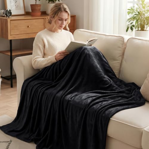 Exclusivo Mezcla Soft Fleece Blanket Queen Size for Bed, Black