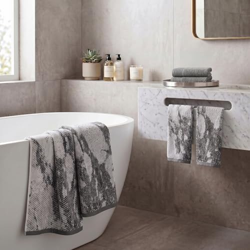 SUPERIOR Cotton Jaquard Absobent Marble Bath Towel Set, 6 Piece, Grey