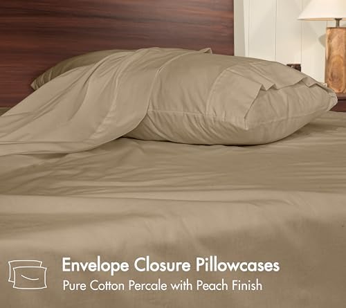 RUVANTI 100% Cotton Full Sheet Set, Percale Full Size Sheets, Olive