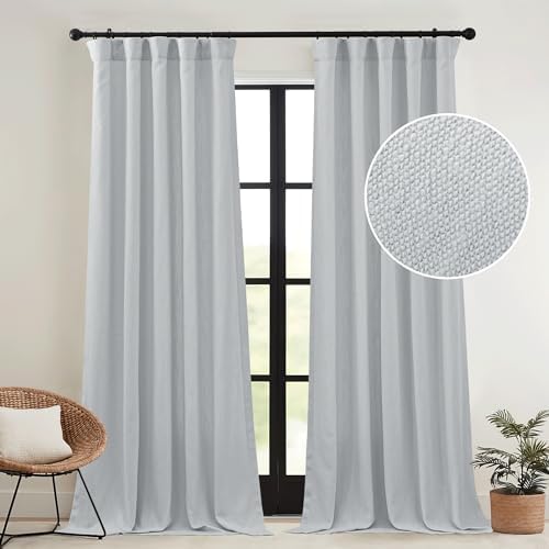 RYB HOME Faux Linen Living Room Curtains, Light Filter Privacy Pinch