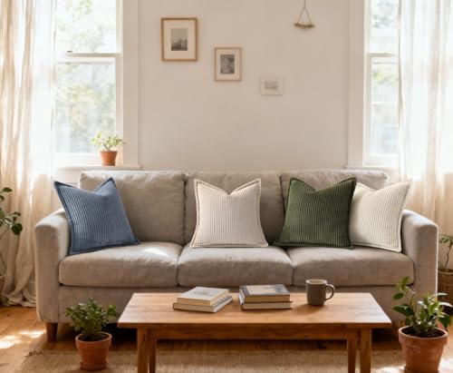 Mecatny Corduroy Fall Throw Pillow Covers 22x22 Set of 2 Olive Green