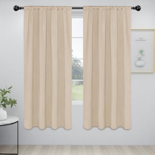 Easy-Going Rod Pocket Blackout Curtains, 2 Panels 42x72in, Beige