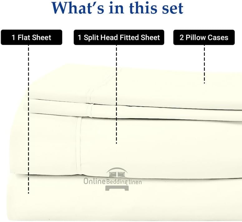 Online Bedding Linen Flex Top King Size Bed, 600TC Egyptian Cotton 18"