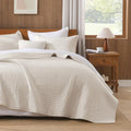 Andency 100% Cotton Queen Beige Quilt 3 Piece, Striped Quilted Bedding