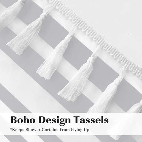 White Modern Farmhouse Shower Curtain,Gray Striped Shower Curtain,72 x