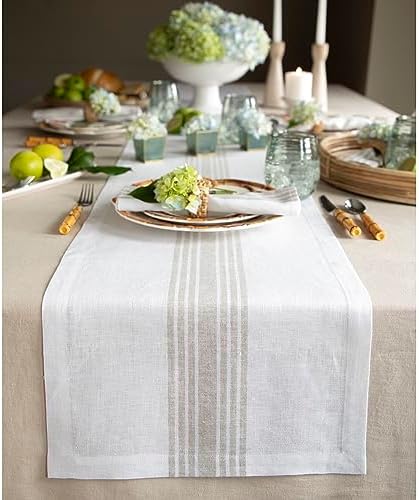 Solino Home 100% Linen Table Runner, 14 x 144 in, Natural and White