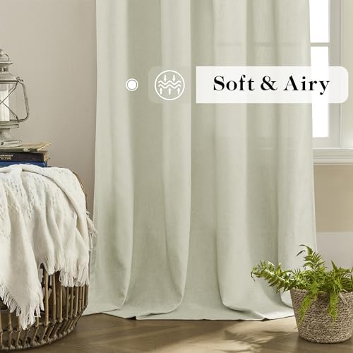 DONREN Linen Blend Back Tab Curtains Semi Sheer 50 x 108 Inch Natural