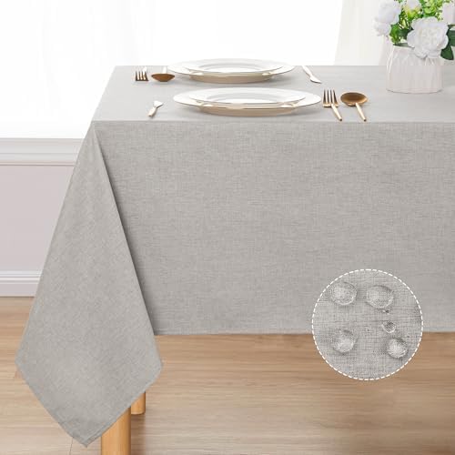 DWCN Rectangle Faux Linen Tablecloth, Table Cover, 60 x 84 Inch, Light