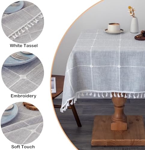 Boho Cotton Linen Square Tablecloth Grey 52 x 52 Inch