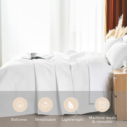 OARAGE Queen Quilt Bedding Set Soft Lightweight White Bedspread with