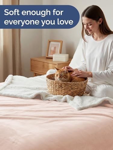 Sherpa Fleece Blanket Throw XL - Reversible Blanket - Rosewater, 50" x