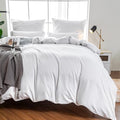 Hotel Duvet Cover Queen Size White Satin Pin Striped 3 Piece Set