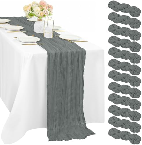 12 Pcs Gray 35 x 120 Inches Long Cheesecloth Table Runner 10FT Runner