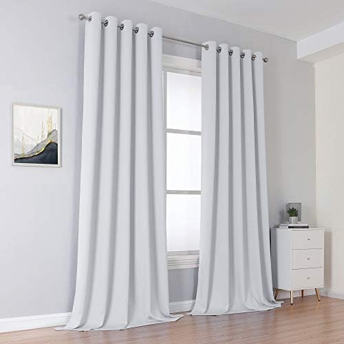 DUALIFE Greyish White Curtains 120 Inch Length Grommet Top Blackout