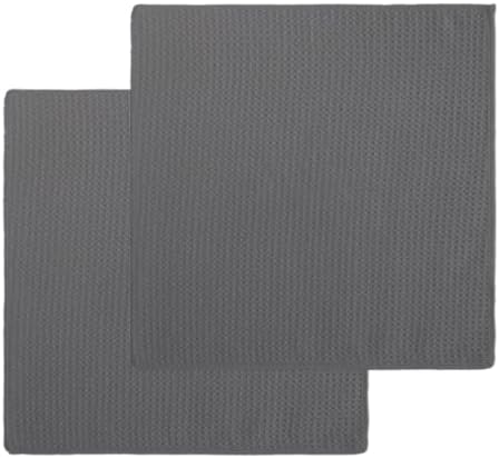 Charcoal Solid Color Dish Towels Set, Waffle Weave Kitchen Towels