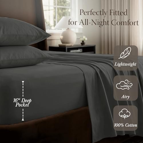 Threadmill 400TC Egyptian Cotton King Sheet Set, Sateen, Solid, Dark